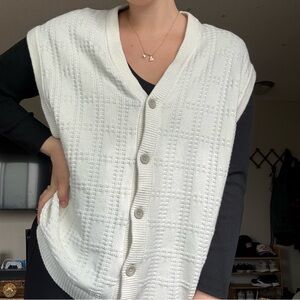 Abercrombie & Fitch Cotton Oversized Sweater Vest Cardigan Pointelle Knitwear